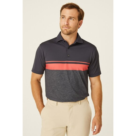 Footjoy FJ Shirt Men's Large Grey Pink Stripe Golf Performance Stretch Athletic - Picture 1 of 9